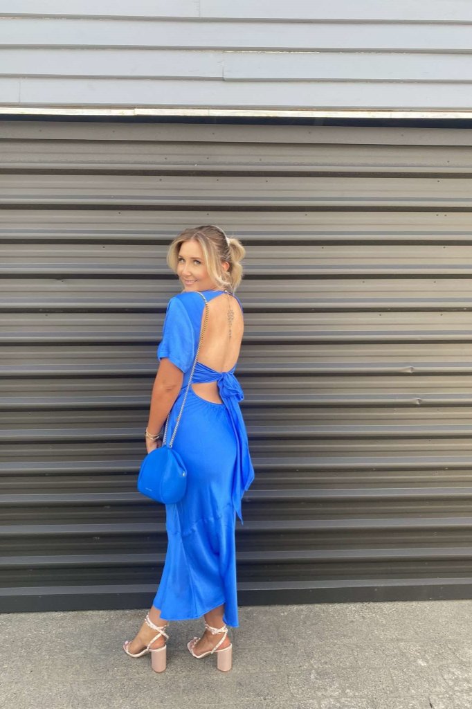 The Wedding Wardrobe  BLAK the label - Blue Silk Midi Dress 4
