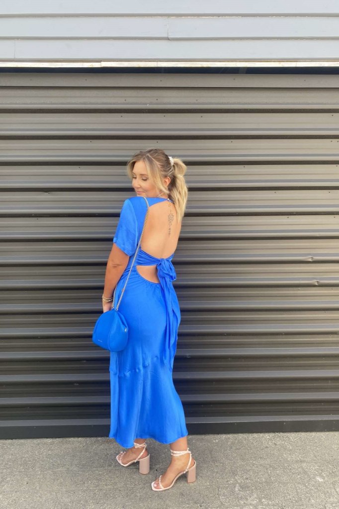 The Wedding Wardrobe  BLAK the label - Blue Silk Midi Dress 5